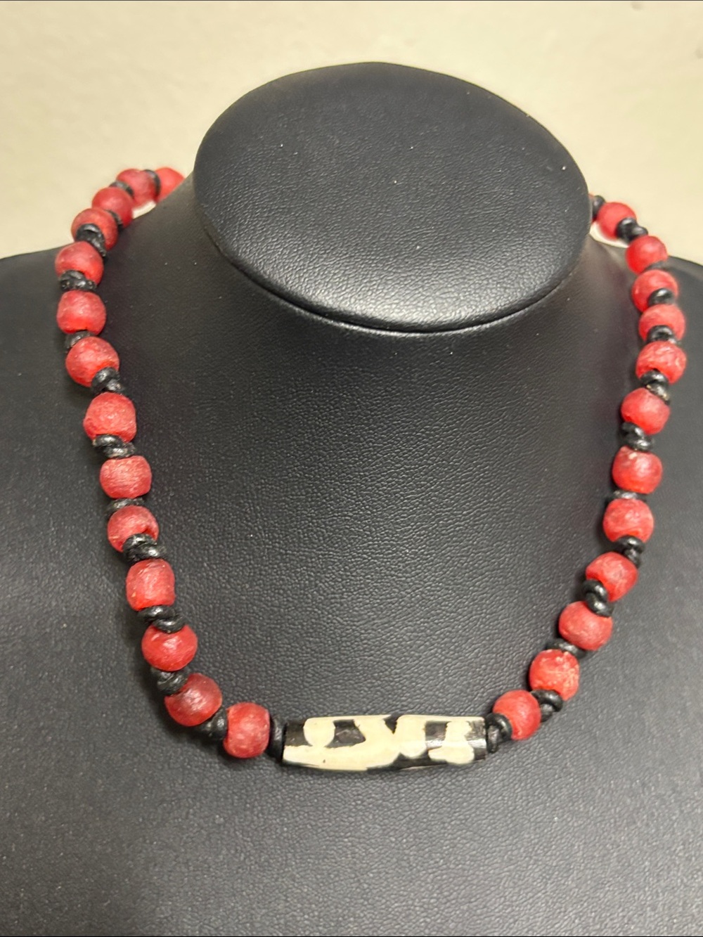 Red Black Stone Beaded Statement Choker Necklace - Ethnic Accent